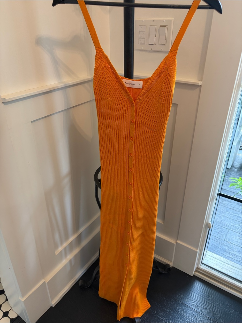 Button-Front Ribbed Maxi Dress in Orange